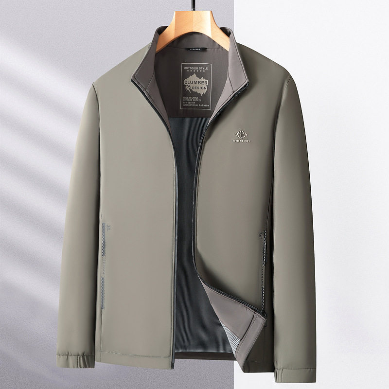 Áo Khoác Bomber Nam Cổ Trụ Phong Cách Trung Niên Chất Vải Mềm Mại Màu Xanh Navy, Xám, Đen