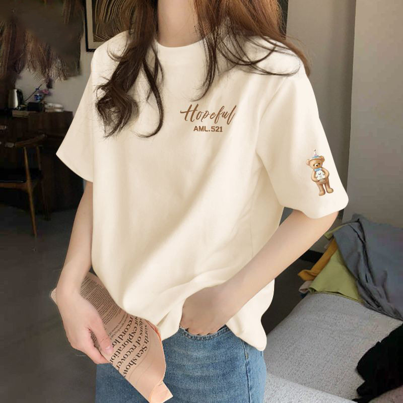 Apricot Pure Cotton Short-Sleeved T-Shirt for Women Summer 2025 New Design Fashionable Western Style Shirt Top