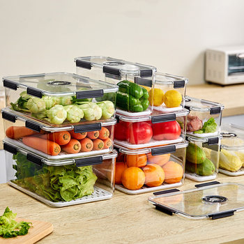 Kitchen refrigerator rectangular buckle timing plastic lunch box with Lid Food lunch box fruit storage sealed box
