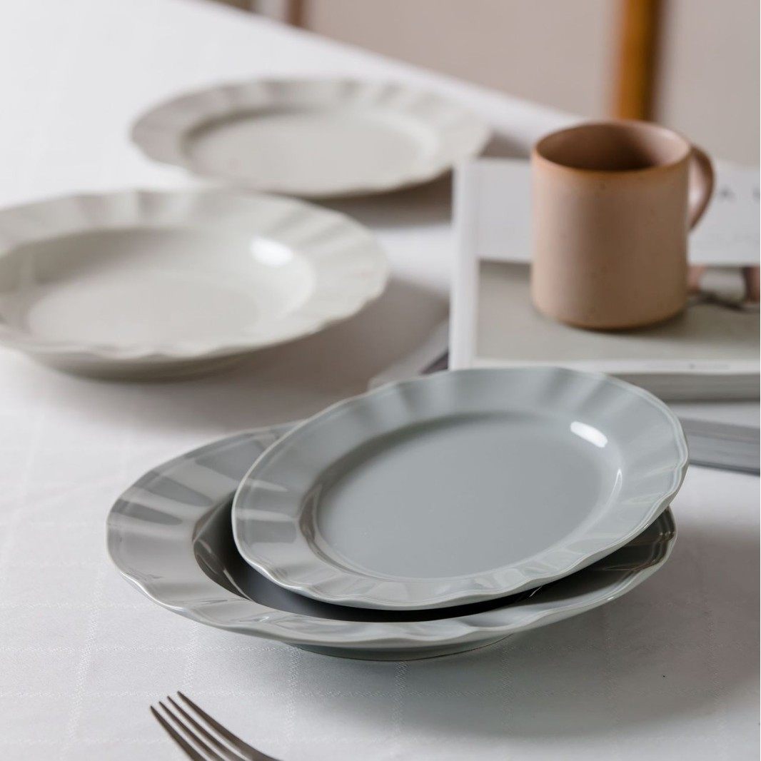 Ancient Style Classic Dinner Plate Ceramic Western Food Plate Ritual French Household Shallow Plate Solid Color Pasta Plate