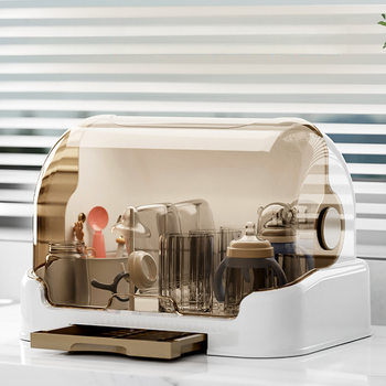 Baby Bottle Storage Box Shelf Drain Rack Dust-Proof with Lid Food Supplement Tool Storage Cabinet Baby Baby Tableware Storage Box