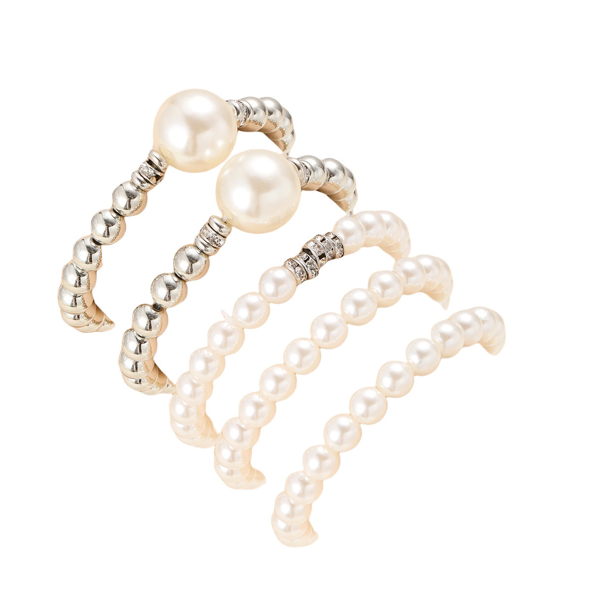 European and American Cross-Border New Fashion Exaggerated Imitation Pearl Ball Bracelet 5-Piece Stackable Creative Hand Jewelry Set