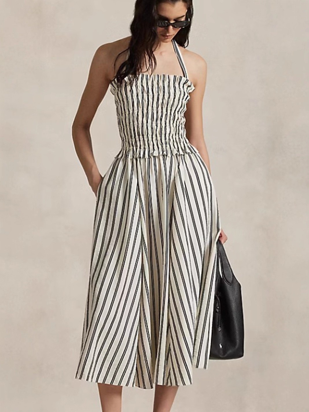 French Striped Sleeveless Dress Off Shoulder Waist Defining Slim Fit Autumn Fashion for Women Wholesale Available