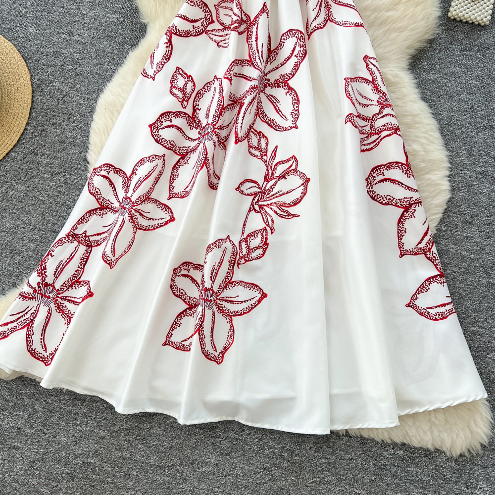 Elegant French Vintage Sleeveless Maxi Dress Floral Print Waist Tie High Quality Fabric Spring Fashion Wholesale