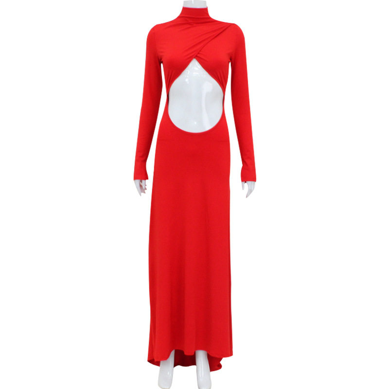 High Neck Long Sleeve Bodycon Dress Sexy Hollow Out Design Autumn Winter Fashion for Parties Wholesale Available