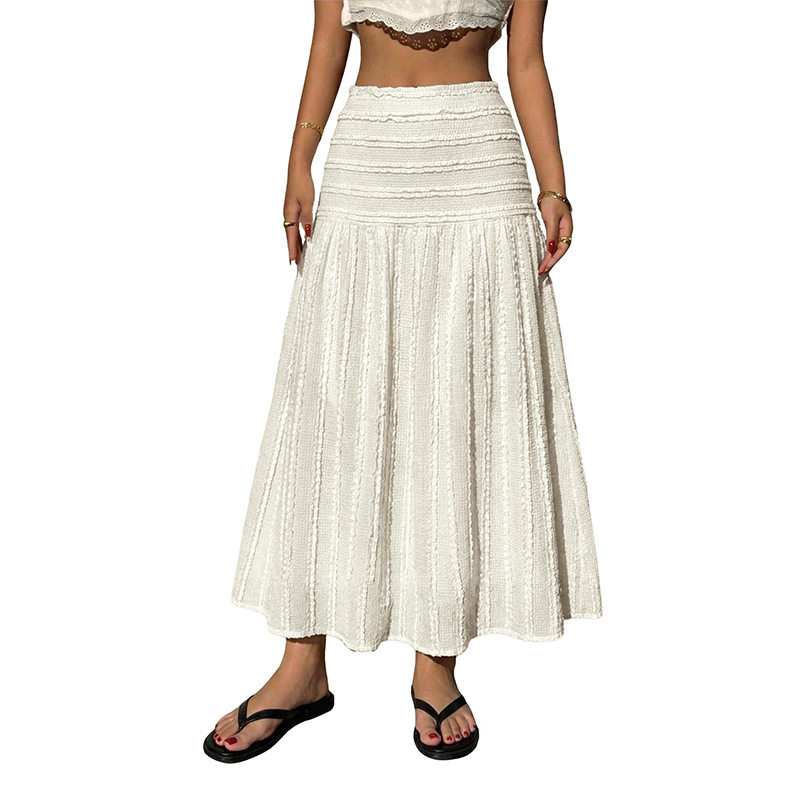 Casual Maxi Skirt Elastic Waist Solid Color Textured Fabric Vacation Wear for Women Wholesale Available