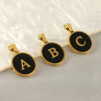 Cross-border European and American Fashion New English Letter Pendant Black Oil Dropping Titanium Steel 18K Classic All-match Necklace Pendant