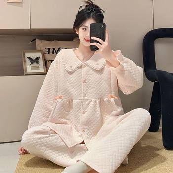 Pregnant Women's Pajamas, Women's Autumn and Winter Air Cotton Layered Postpartum Clothing, Postpartum Breastfeeding and Breastfeeding Large Size Home Set