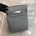 Linen blue silver buckle-chest bag