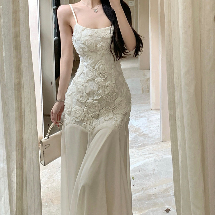 French Floral Lace Camisole Dress Elegant Mermaid Silhouette Summer Collection Perfect for Parties OEM Available