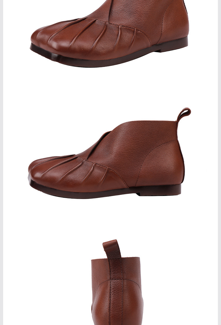 Boot nữ cổ thấp da bò thật phong cách tối giản dễ phối đồ — đen, nâu
