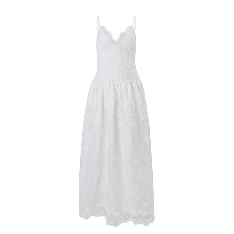 V Neck Lace Mesh A Line Dress Sexy Flattering Fit Adjustable Straps Autumn Fashion for Parties Wholesale Available
