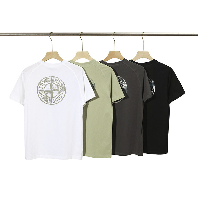 Трансграничная внешняя торговля Stone Stone Island compass вышитый логотип с надписью compass футболка реглан с коротким рукавом и круглым вырезом Изображение 1
