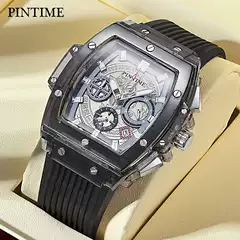 Swiss Brand Watch Men's Mechanical Style Transparent Case Sports Outdoor Silicone Band Men's Quartz Watch Waterproof Model
