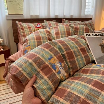 Category a Cartoon Cotton Four-Piece Set 2025 New Pure Cotton Brushed Thickeneded Quilt Cover Bed Sheets Three-Piece Bedding Set 4