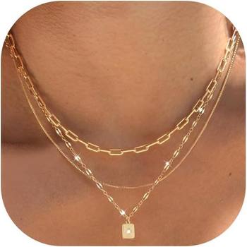 Amazon Hot Selling Multi-Layer Fashion 3-Piece Collar Stackable Women's Gold Pendant Necklace Jewelry Set