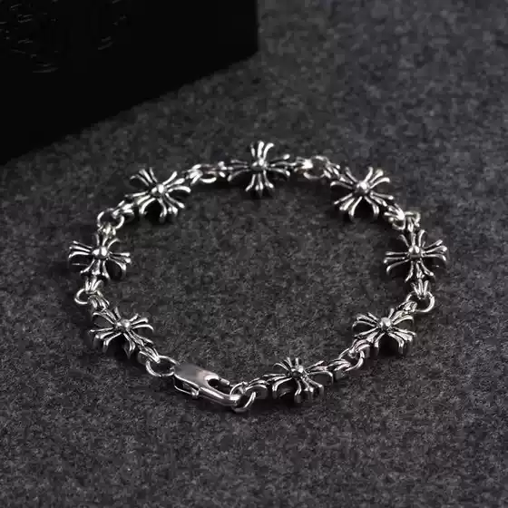 Punk Style New Cross retro distressed copper silver plated bracelet high-grade sense niche bracelet