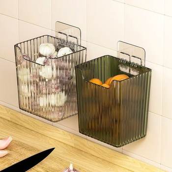 Transparent Storage Box Wall-Mounted Punch-Free Kitchen Storage Rack Ginger and Garlic Storage Box Storage Basket Multi-Functional Storage Basket