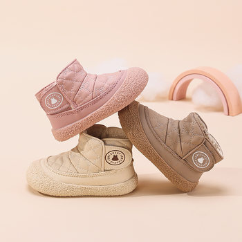 Baby Girls' cotton shoes winter fleece-lined high-top baby toddler shoes children's shoes baby shoes soft bottom leather children's cotton shoes