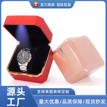 Ready-Made Octagonal Watch Box with Light, Creative Piano Lacquer Watch Box, Quartz Watch Storage Box, Jewelry Box Wholesale