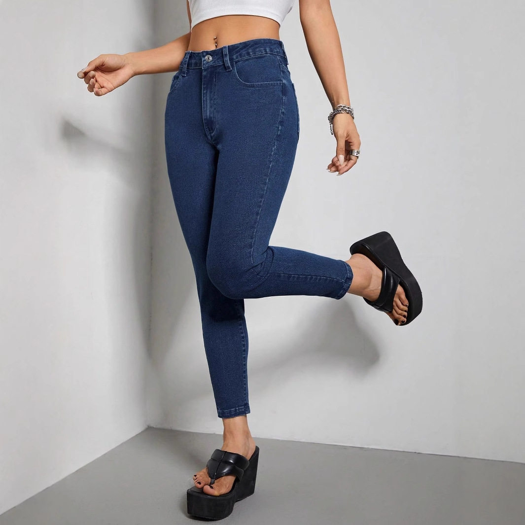 Slim Fit High Elasticity Mid Rise Jeans Womens Casual Denim Trousers Perfect for Everyday Wear Wholesale Available