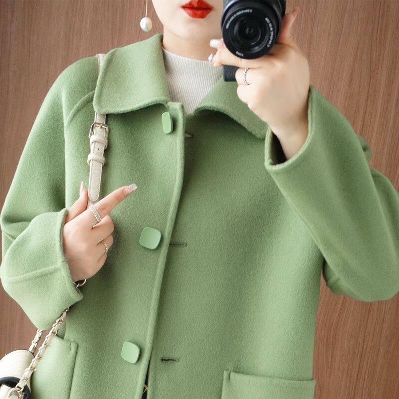 Wool Double-Sided Woolen Wool Outwear for Women Winter Hepburn Style Slim Mid-Length Doll Collar Small Outwear