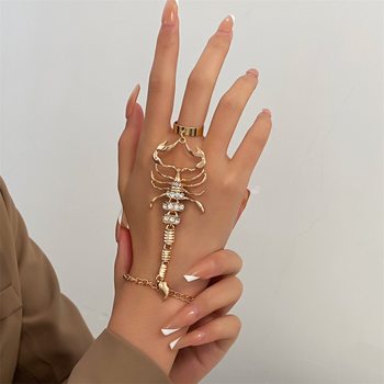 European and American Cross-border Retro Trendy Single Metal Bracelet Distinctive Exaggerated Micro-inlaid Scorpion Three-dimensional Single Finger Bracelet for Women