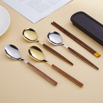 Customized Retro Chicken Wing Wood Chopsticks and Spoon Tableware Portable Gift Household Tableware Outdoor Camping One Chopstick One Spoon