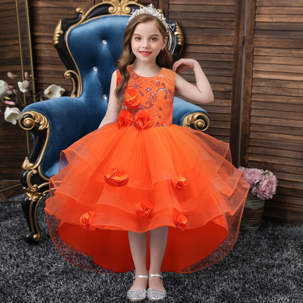 Girls dress tail princess dress flower girl girl catwalk host piano performance suit tutu skirt evening dress summer