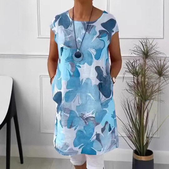 Floral Print Dress Loose Fit Round Neck Pocket Design Casual Wear for Women Wholesale Available