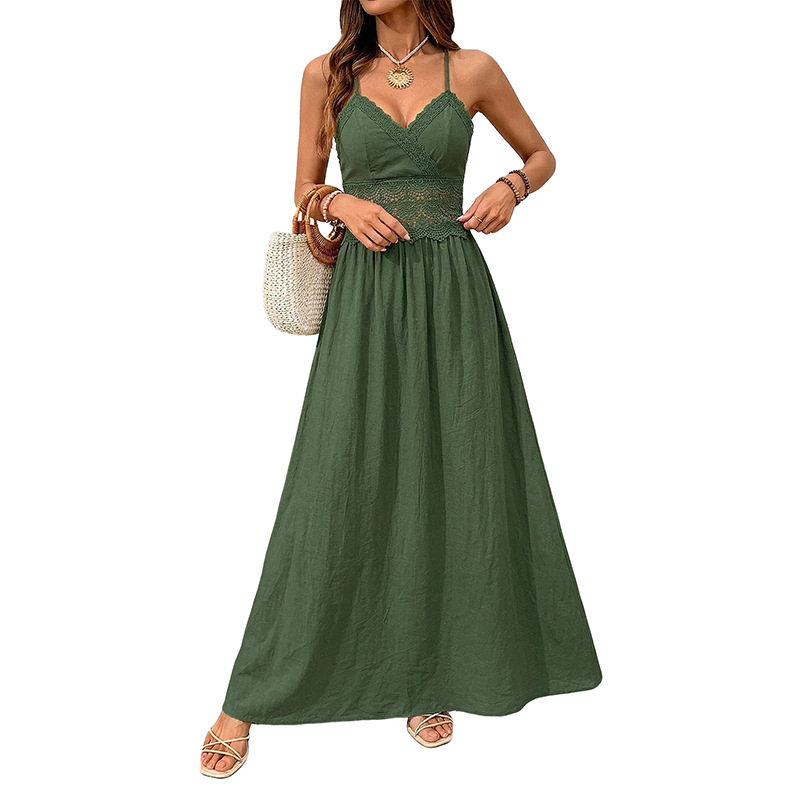 Lace Backless Dress Solid Color Sleeveless Ethnic Style Perfect for Vacation or Summer Events Wholesale Available