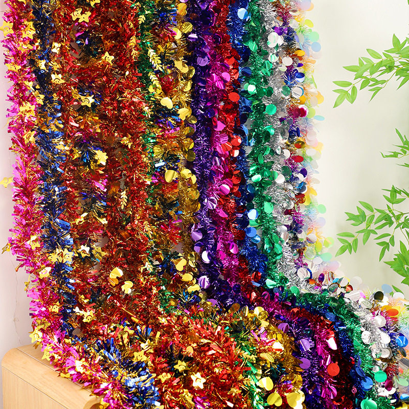 2026 New Year's Day Shopping Mall Classroom Garland Decorations Colorful Strips Five-Star Tinsel Ribbons Dense Wedding Decorations