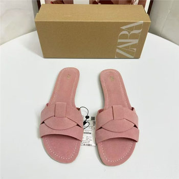 Za2025 New Autum Women's Shoes, Fashionable Suede Cross Sandals, Women's Versatile and Comfortable Beach Flats Slippers