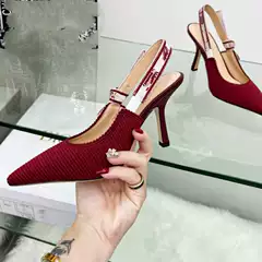 Ding~~2025 New D Family Pointed-Toe High-Heeled Shoes with Bowknot Kitten Heels, Genuine Leather Backless Shallow Sandals for Women