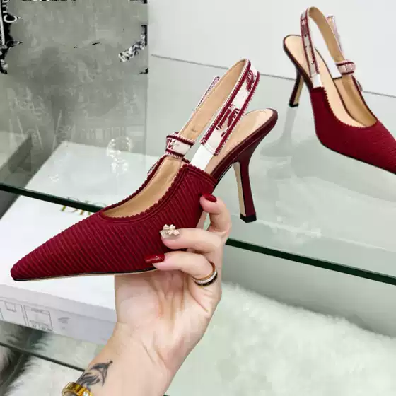 Ding~~2025 New D Family Pointed-Toe High-Heeled Shoes with Bowknot Kitten Heels, Genuine Leather Backless Shallow Sandals for Women
