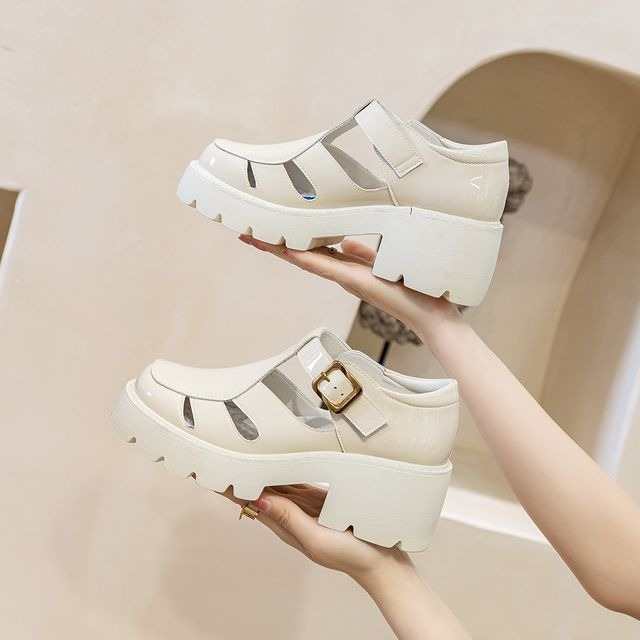 Giày Dép Sandal Nữ Chất Liệu Da Bò Gót Vuông Đế Cao