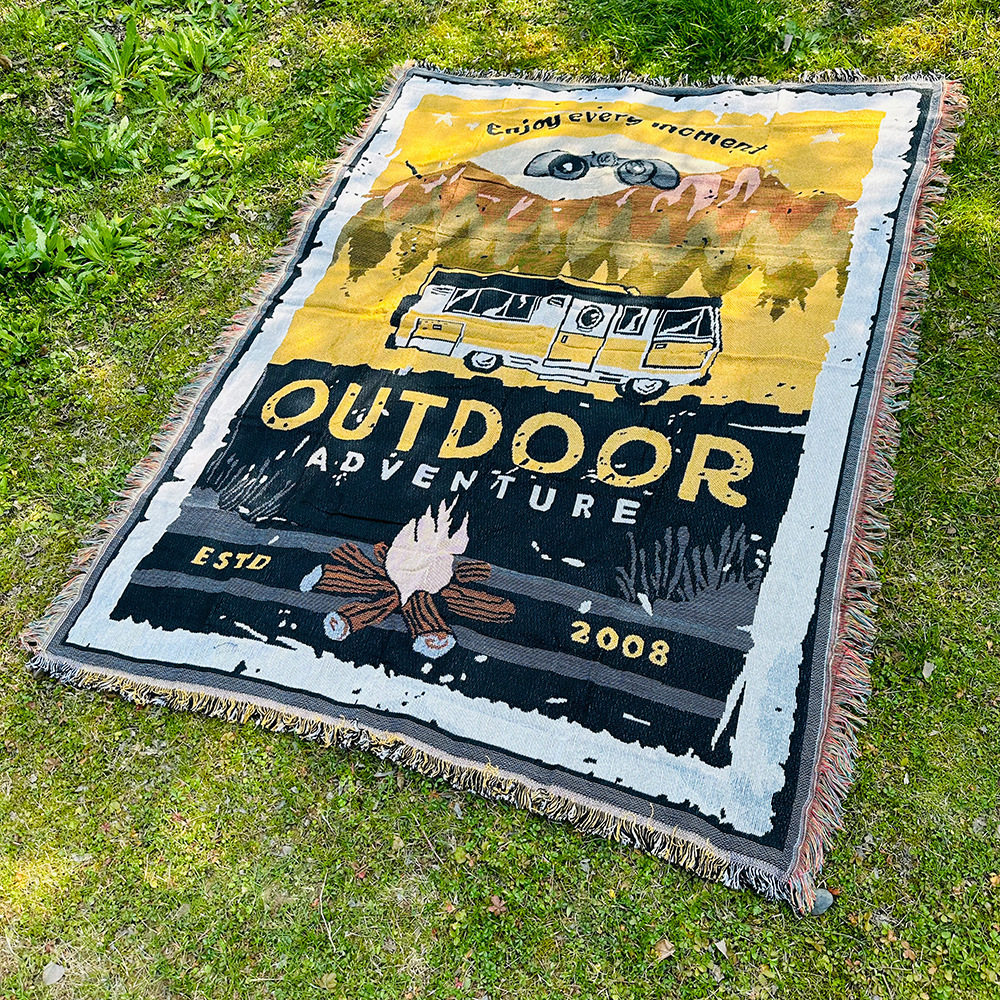 Cross-border American wholesale custom camping blanket moisture-proof picnic mat jacquard tapestry sofa towel thread blanket universal sofa blanket