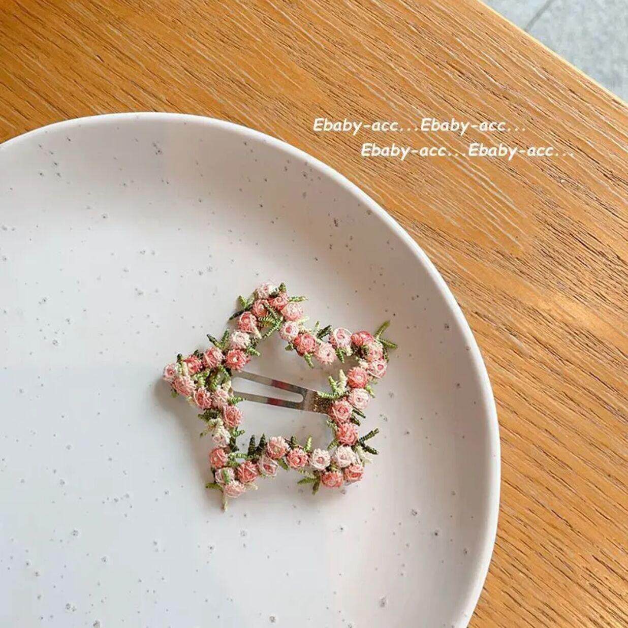 手工花朵发夹发BB夹高颜值儿童爱心五角星侧边碎发夹后脑可爱