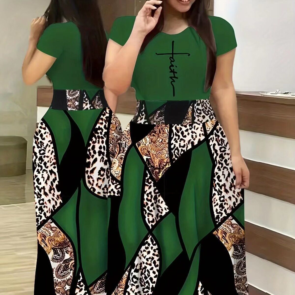 Women's Printed Casual Crew Neck Dresses