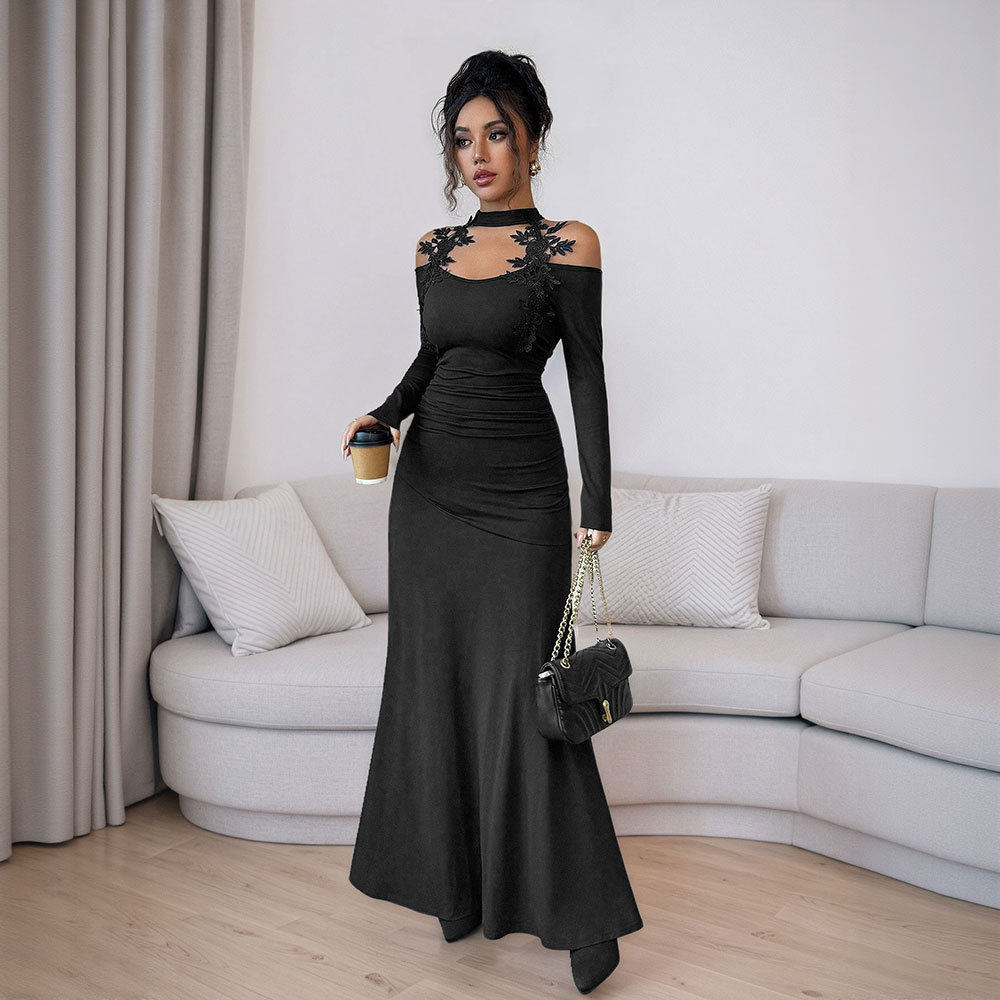 Elegant Black Lace Bodycon Dress for Women Long Sleeve Slim Fit Spring Summer Style Wholesale Available