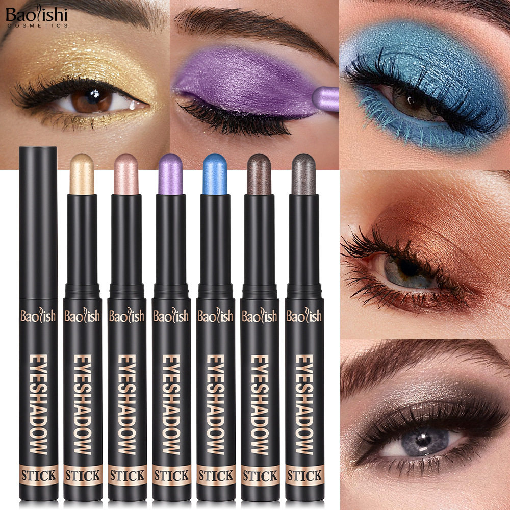 Eye shadow stick cross-border Amazon makeup BAOLISHI multi-color three-dimensional eye shadow twelve-color high-gloss thin flash eye shadow pen