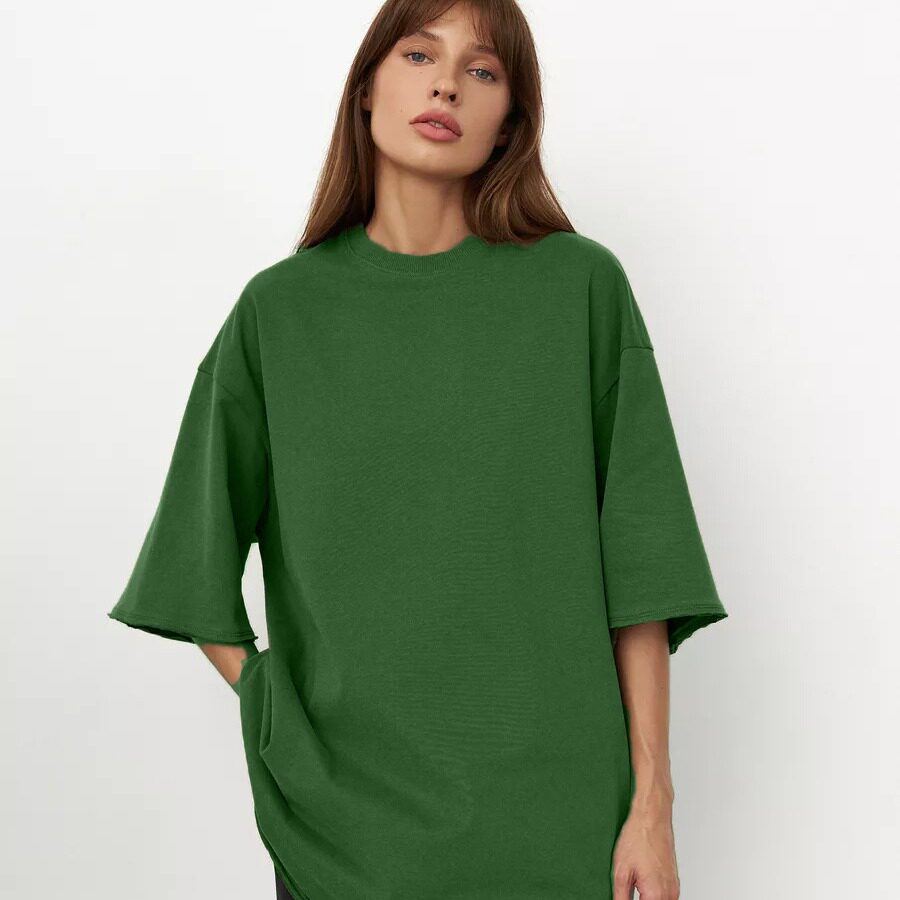 Womens Loose Fit Cotton T Shirt 260g Fabric Short Sleeve Solid Color Spring Summer Casual Wear Wholesale Available