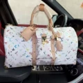 White three-color travel bag with lock