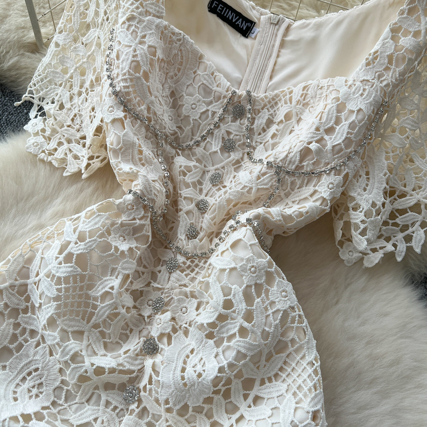 Elegant Womens Dress Summer French Style Short Sleeve Lace Bodycon with Square Neck