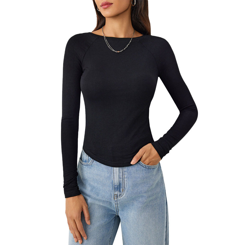 Womens Slim Fit High Stretch Knit Long Sleeve T Shirt Casual Fashion Spring Summer Collection Wholesale Available