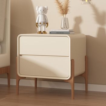 Light Luxury Bedside Table Small Solid Wood Simple Modern Minimalist Style Bedside Cabinet Household Bedroom Leather Storage Cabinet