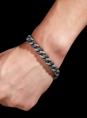 金澳9MM满钻双色古巴手链欧美INS风嘻哈手饰女说唱夜店蹦迪饰品