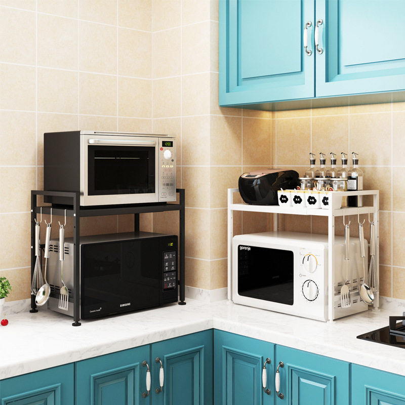 Retractable Microwave Oven Rack Countertop Two-Layer Oven Rack Rice Cooker Double-Layer Storage Rack Kitchen Storage Rack