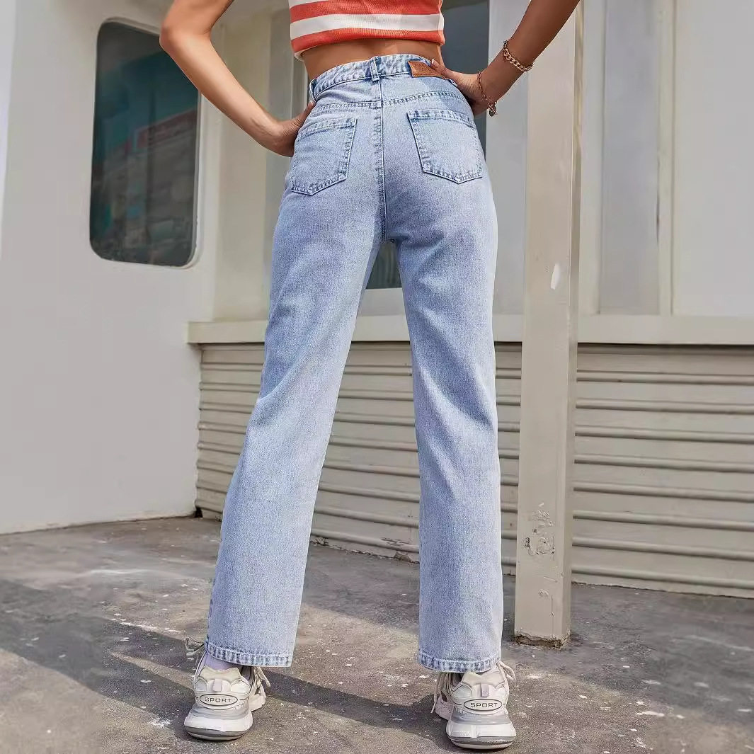 High Waisted Slim Fit Straight Leg Jeans Womens Denim Trousers Casual Wear for Spring and Summer Wholesale Available