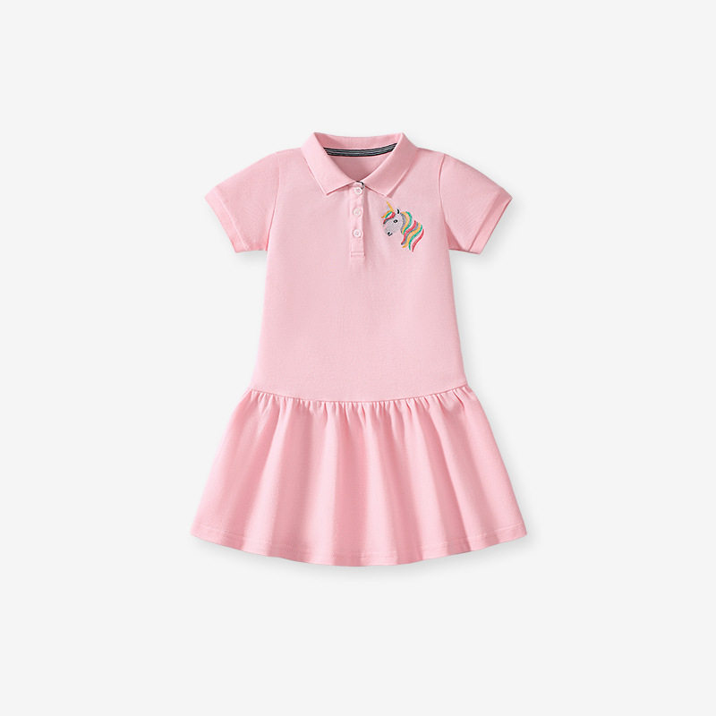 Girls' Summer Short-Sleeve Cute Dress, Cotton Kids' Dress